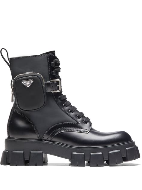 prada lug sole leather combat boots|prada ankle pouch combat boots.